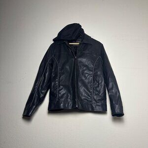 VTG Original Arizona Jean Company Biker Moto Heavy Leather Hooded Jacket Men M